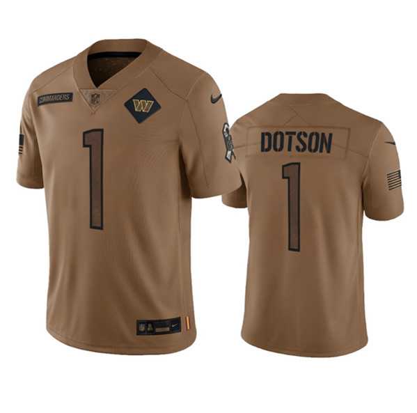 Mens Washington Commanders #1 Jahan Dotson 2023 Brown Salute To Service Limited Football Stitched Jersey Dyin
